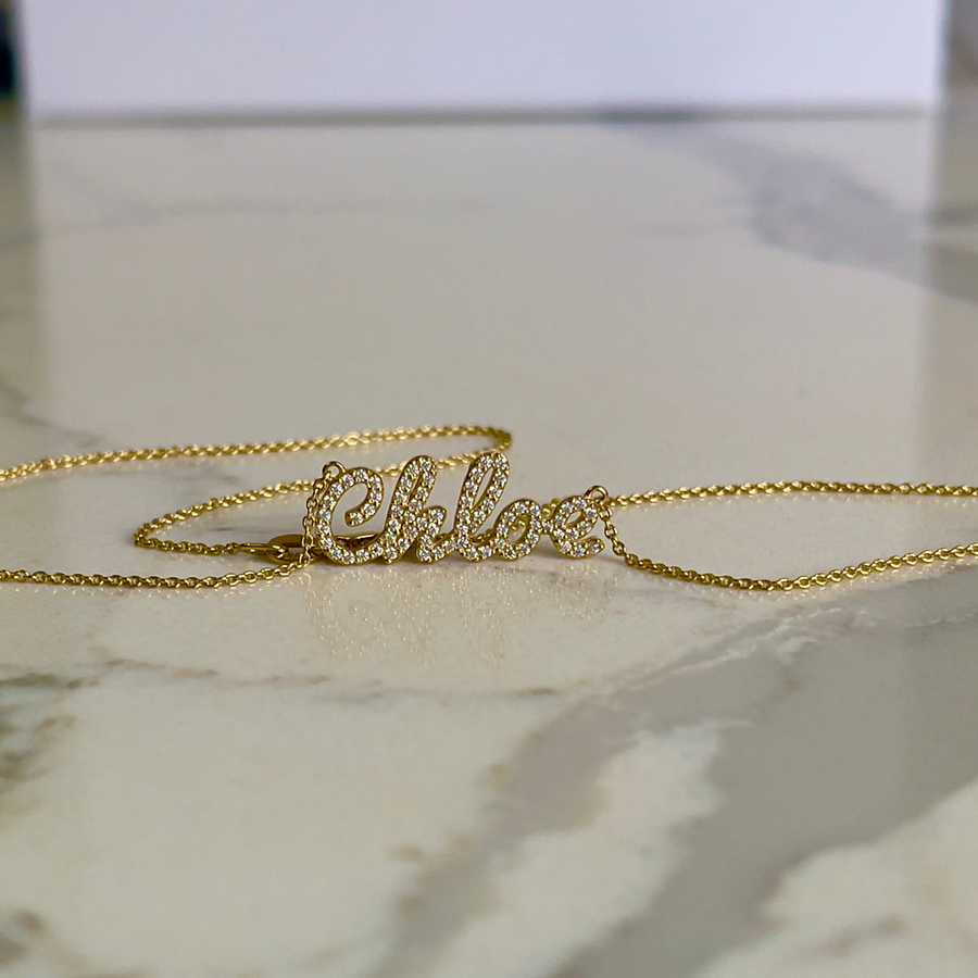 9k Yellow Gold & Diamonds Name Necklace