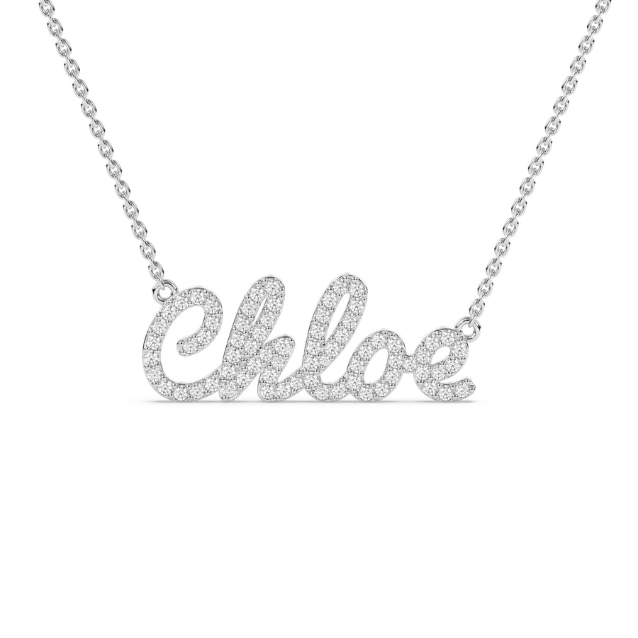 9k White Gold & Diamonds Name Necklace